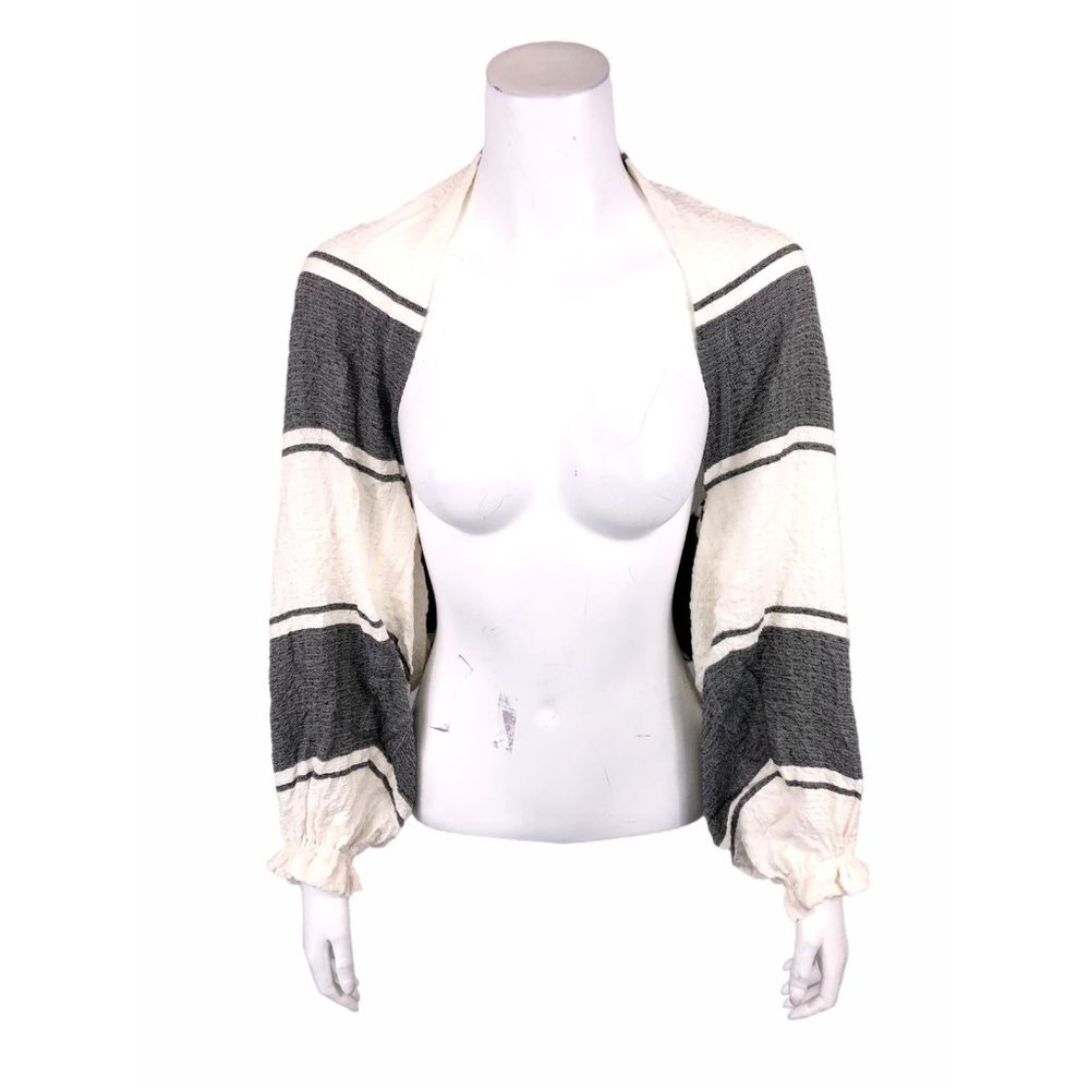 LOGO Lori Goldstein Women's Sz. XL Textured Shrug Ruffle Blk/Ivory